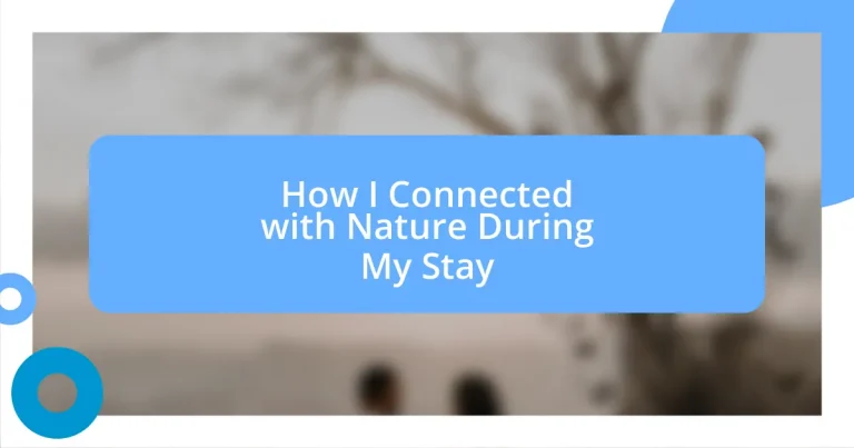 How I Connected with Nature During My Stay